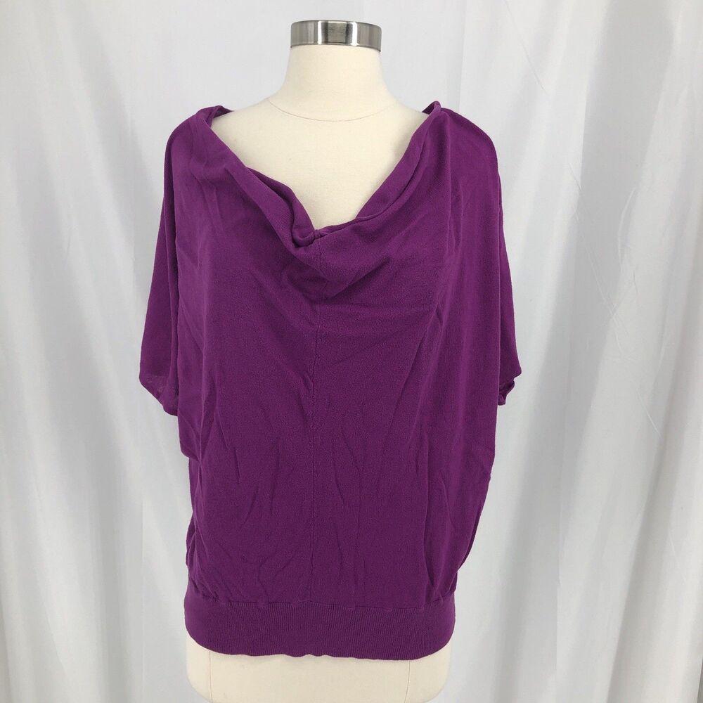 Halogen Cowl Neck Purple Sweater Size M Short Sleeve